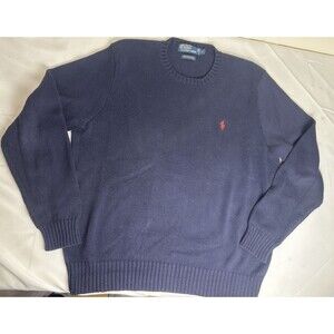 Vintage 90s Polo Ralph Lauren Navy Blue Pima Cotton Knit Sweater. Men's Large